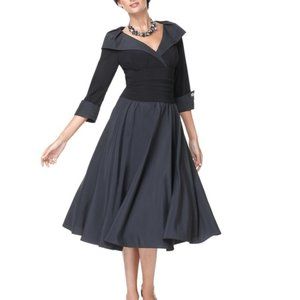 Eliza J Black Taffeta Evening Dress, midi length, size 4